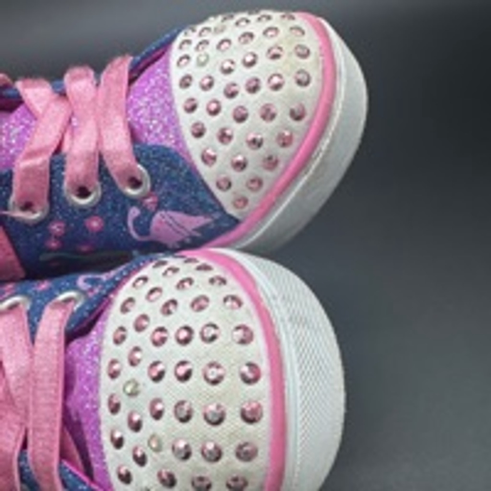 SKETCHERS Twinkle Toes Sneakers Size 8C Blue Pink Dinosaur - Picture 6 of 8